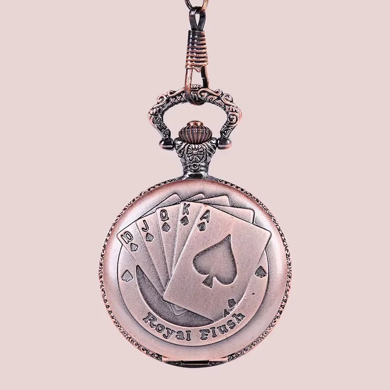 9056New large size fine chain ancient red personality flip cover pocket watch case embossed playing card creative pattern