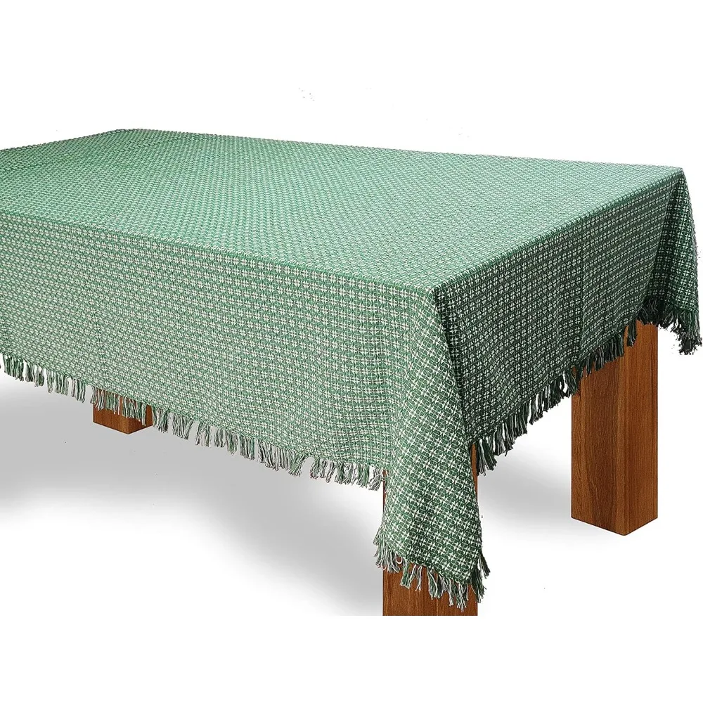 

Скатерть с бахромой из хлопчатобумажной ткани зеленого цвета, 100% хлопок, 60x84 дюймов, идеально подходит для официальной и повседневной столовой