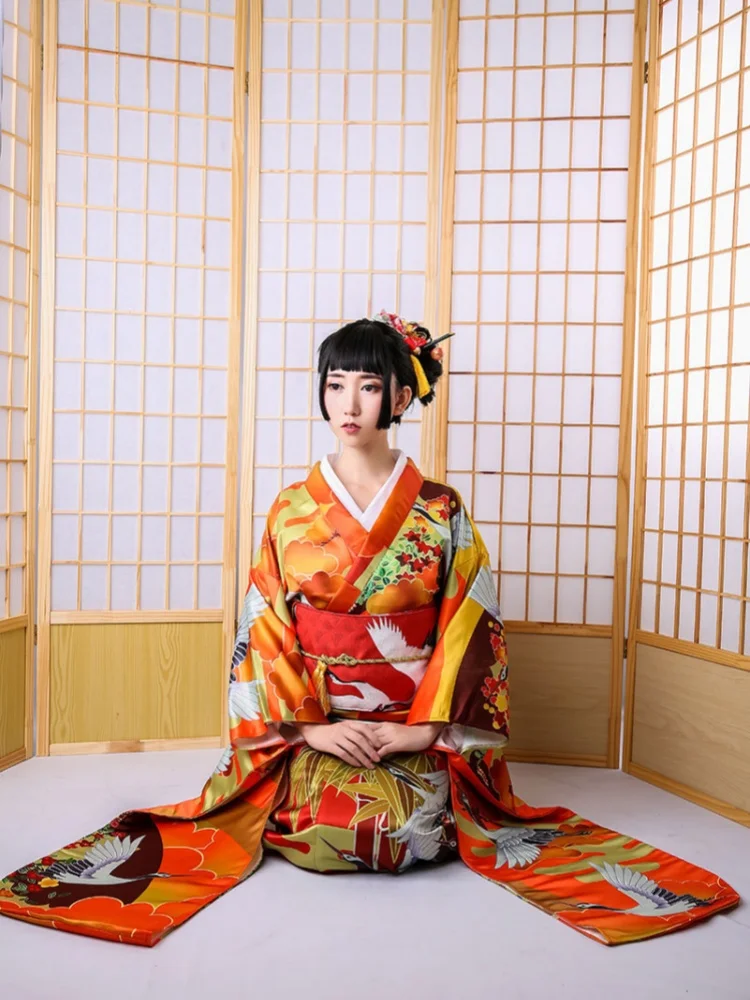 Japanese Traditional Formal Yukata Floral Prints Long Sleeve Kimono Stage Performance Dress Cosplay Costume 2026 new - view 3
