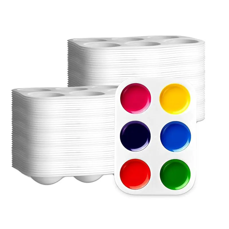 Paleta de lienzo rectangular de acuarela de 6 rejillas de plástico blanco 2/8/15/20/50/100 para fiestas de pintura, pintura artística DIY