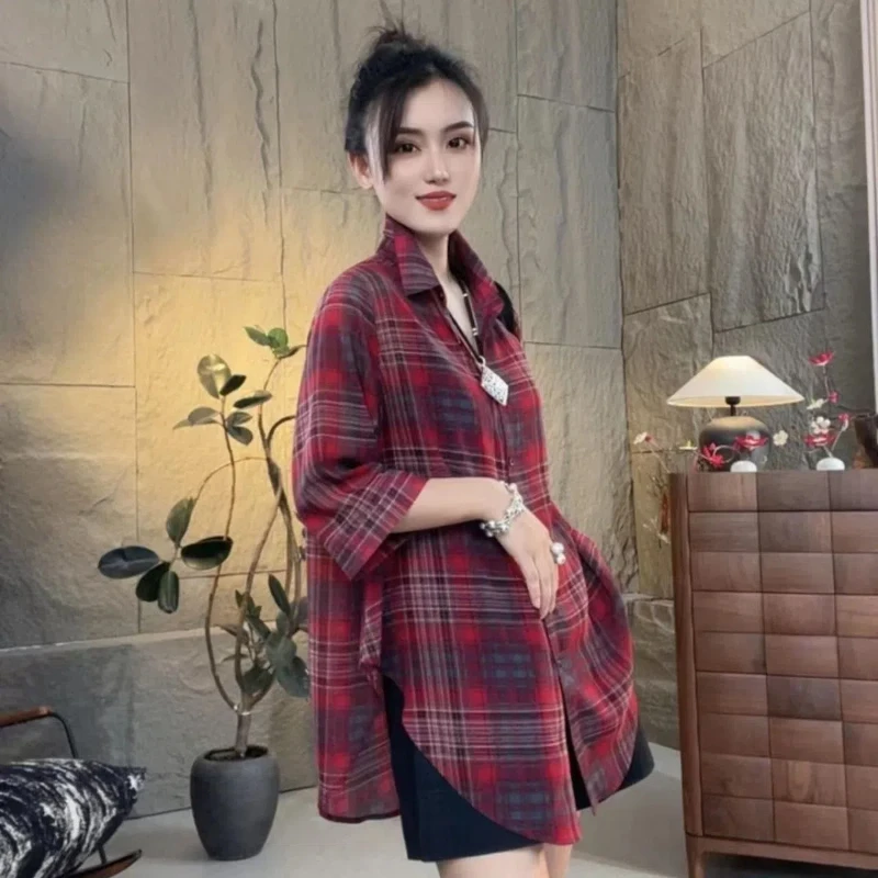 New Versatile Classic Checkered Pullover Fashionable Lightweight Breathable Outerwear Shirt for Women