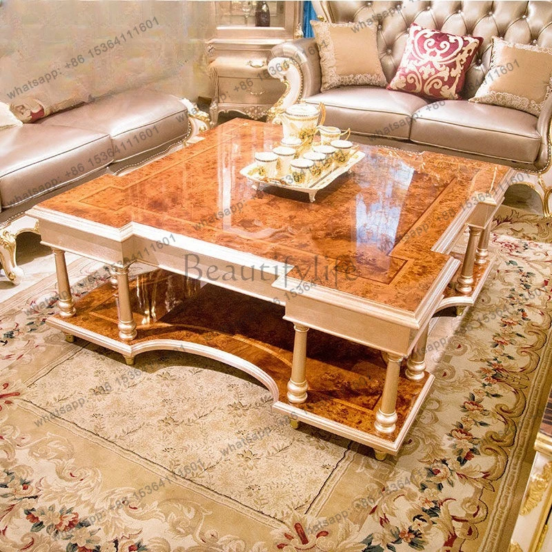 

European mahogany carved coffee table champagne gold neoclassical 1.3 meters coffee table