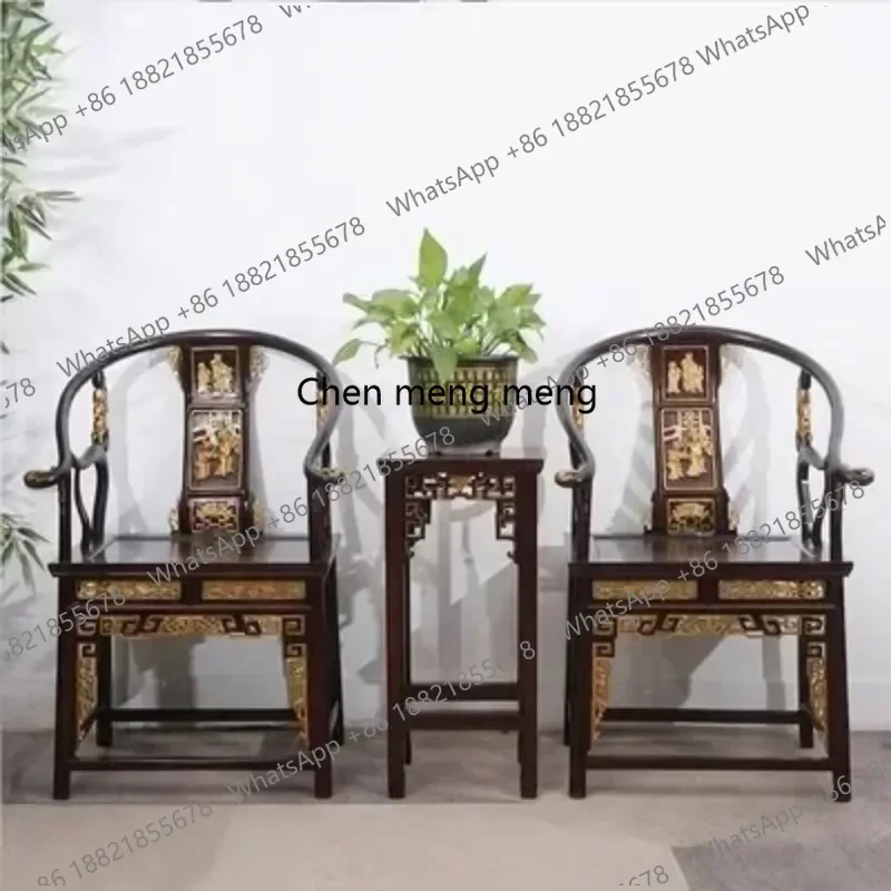 Customized New Chinese Style Antique Distressed round-Backed Armchair Royal Chair Leisure Solid Wood Armchair Palace Chair view 2