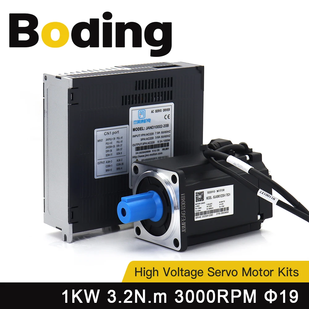 BODING 1.5KW AC Servo Motor Kits 130ST-M10015 10N.m 220V 3000RPM Permanent Magnet Match Driver AASD-30A for CNC Engraver Machine