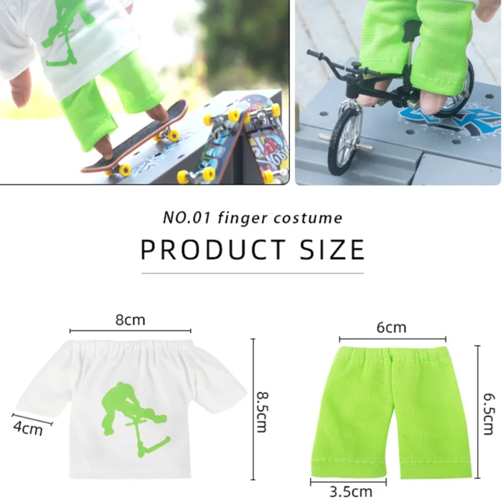 Set di skateboard da dito piccolo con pantaloni e scarpe, kit di vestiti, mini set di scooter da dito