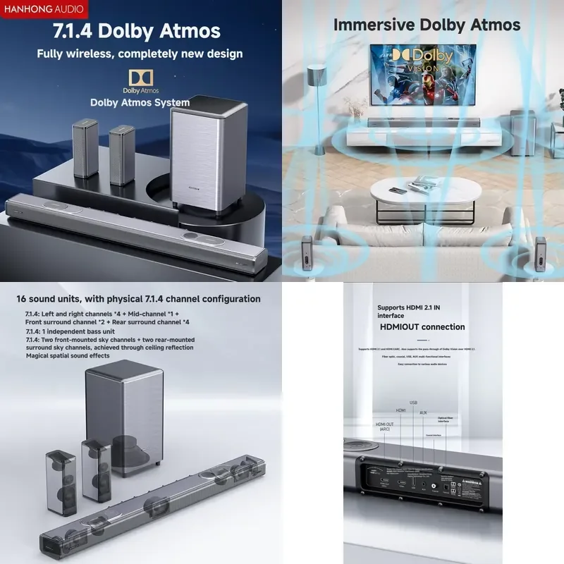 【CHIMU HOME】 1100mm Flagship Wireless Soundbar System with Two Active Subwoofers Support Dolby Vision for Living Room
