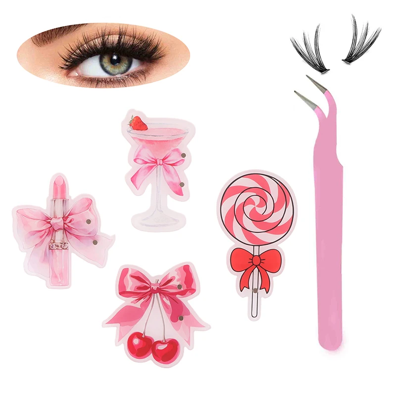 Tablero de exhibición de extensión de pestañas acrílicas rosas con diseño de lápiz labial rosa, bandeja de succión magnética para pestañas postizas, paleta de maquillaje