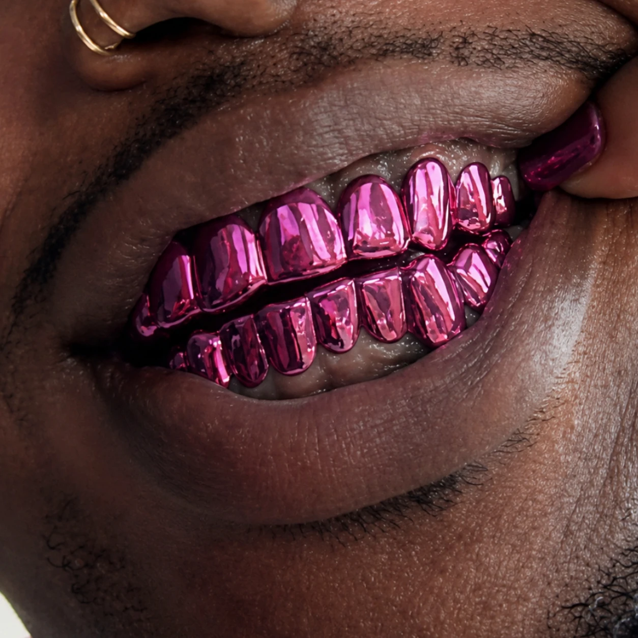 TOPGRILLZ Mirror Pink Purple Grills Set Copper Shiny Fake Teeth Covers for Halloween 6-10 Teeth Rapper Style Party Jewelry