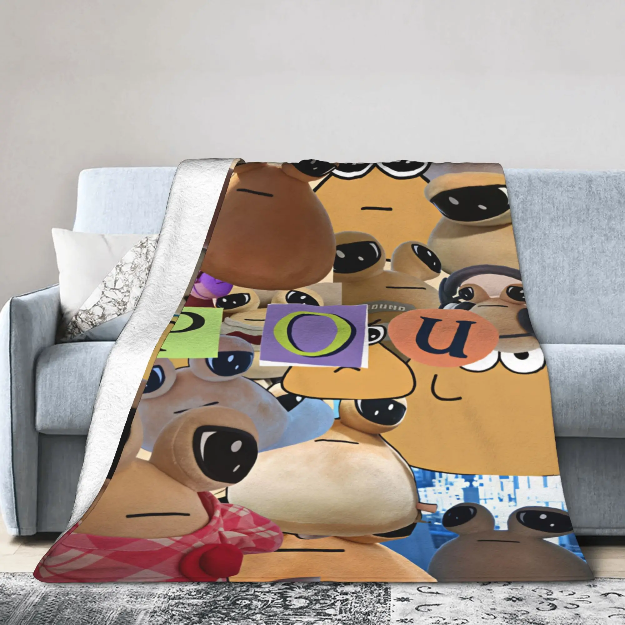 Pet Alien Pou Animated Television Flannel Blankets Soft Warm Throw Blanket for Home Decor Travel Office Bedspread Sofa Bed Cover