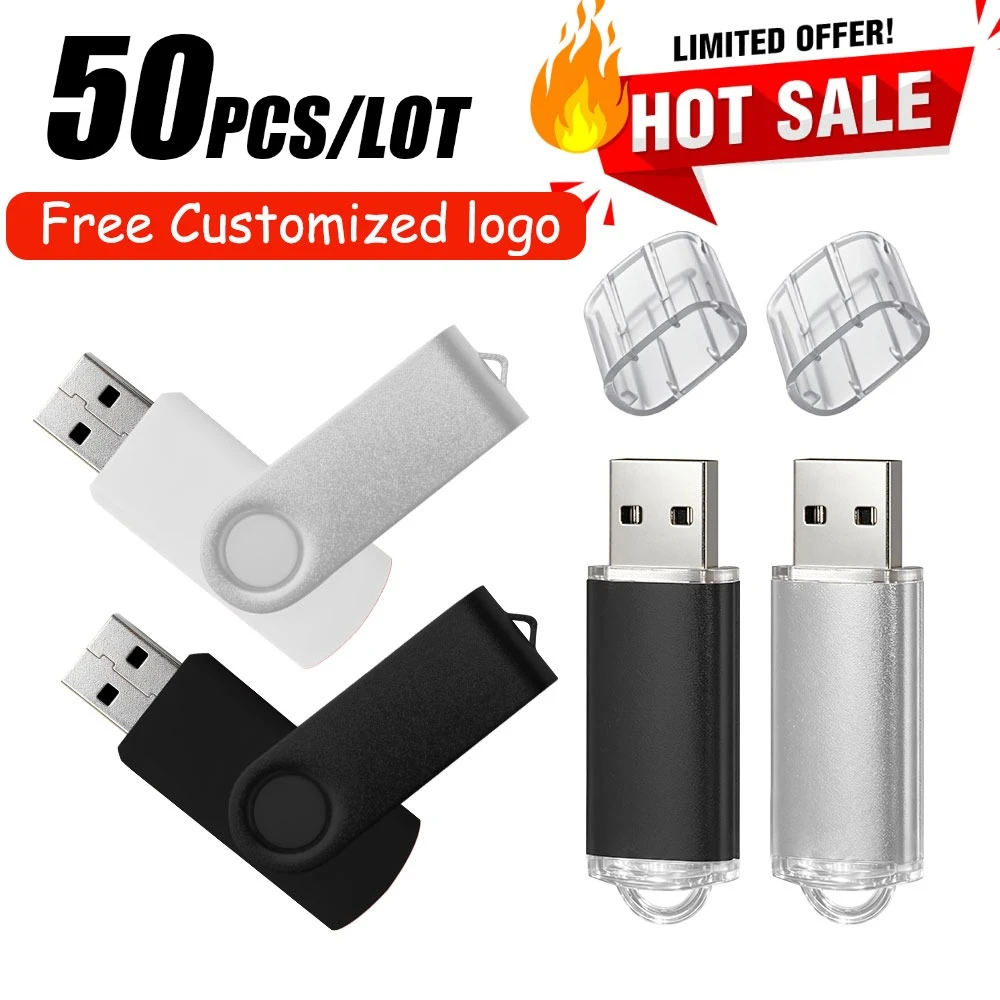 50pcs/lot Free Custom Logo Metal Pendrive 2gb 1gb Business Gifts USB 2.0 Flash Drive 128mb 512mb 4gb Memory Stick Publicity usb