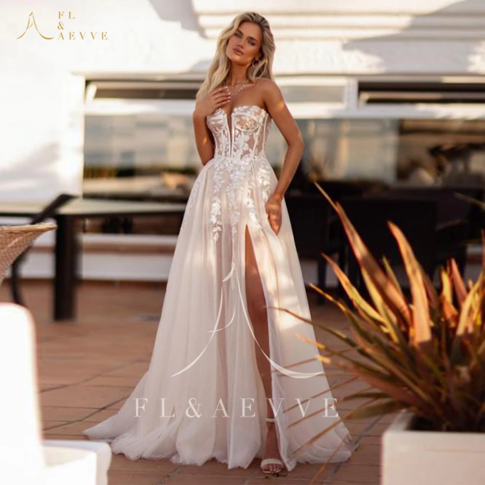 فستان زفاف FL&AEVVE على شكل قلب مع فتحة جانبية مزين بفتحة جانبية فستان عروس مخصص للحفلات الرسمية vestidos de novia