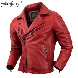 Red Motorcycle Leather Jacket Men's Genuine Leather Jacket Male Slim Natural Sheepskin Coat Fashion Jaquetas Masculina De Couro