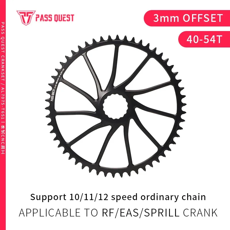 

PASS QUEST RF (сборка 3 мм) Круглая узкая широкая звездочка 40-54T Серебристая и черная полая фаска Велосипедная звездочка \ Аксессуары