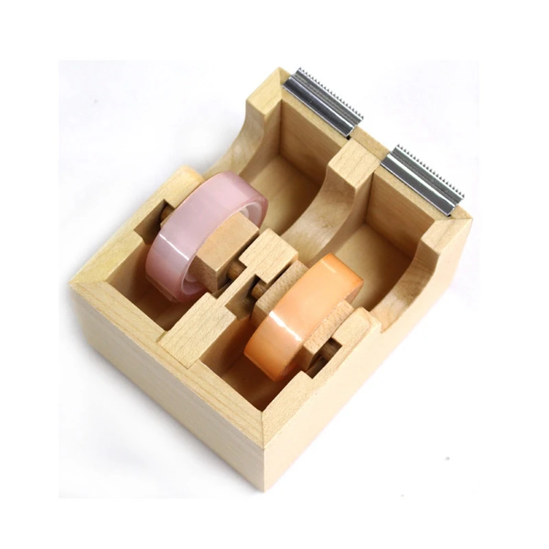 Creative Wooden Double Tape Dispenser Adhesive Masking Tape Organizer Cutter Stand Holder Desktop Office School Supplies