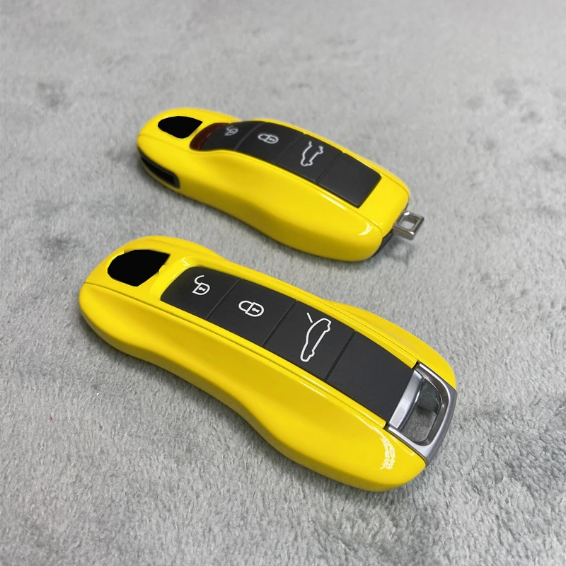 Key Case Racing Yellow For Porshe Macan Cayenne Panamera Taycan Cayman Boxster 718/911 Fob Remote Cover Shell Key Accessories