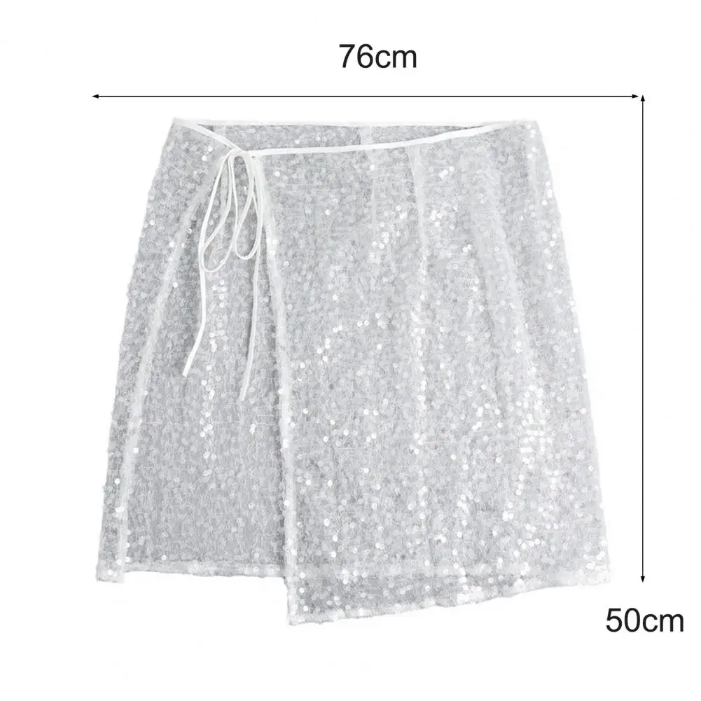 สีทึบกระโปรง Elegant LACE-up เลื่อมตาข่ายกระโปรงผู้หญิงเงา Decor Soft Breathable เส้นด้าย