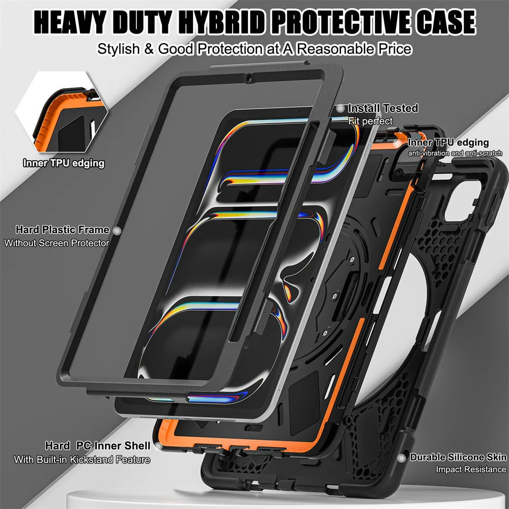 Imagem -02 - Heavy Duty Resistente à Prova de Choque Capa para Ipad Pro Suporte Giratório Alça de Mão Case para Air 11 13 2024 Modelo A2926 A2837 A2903 A2899