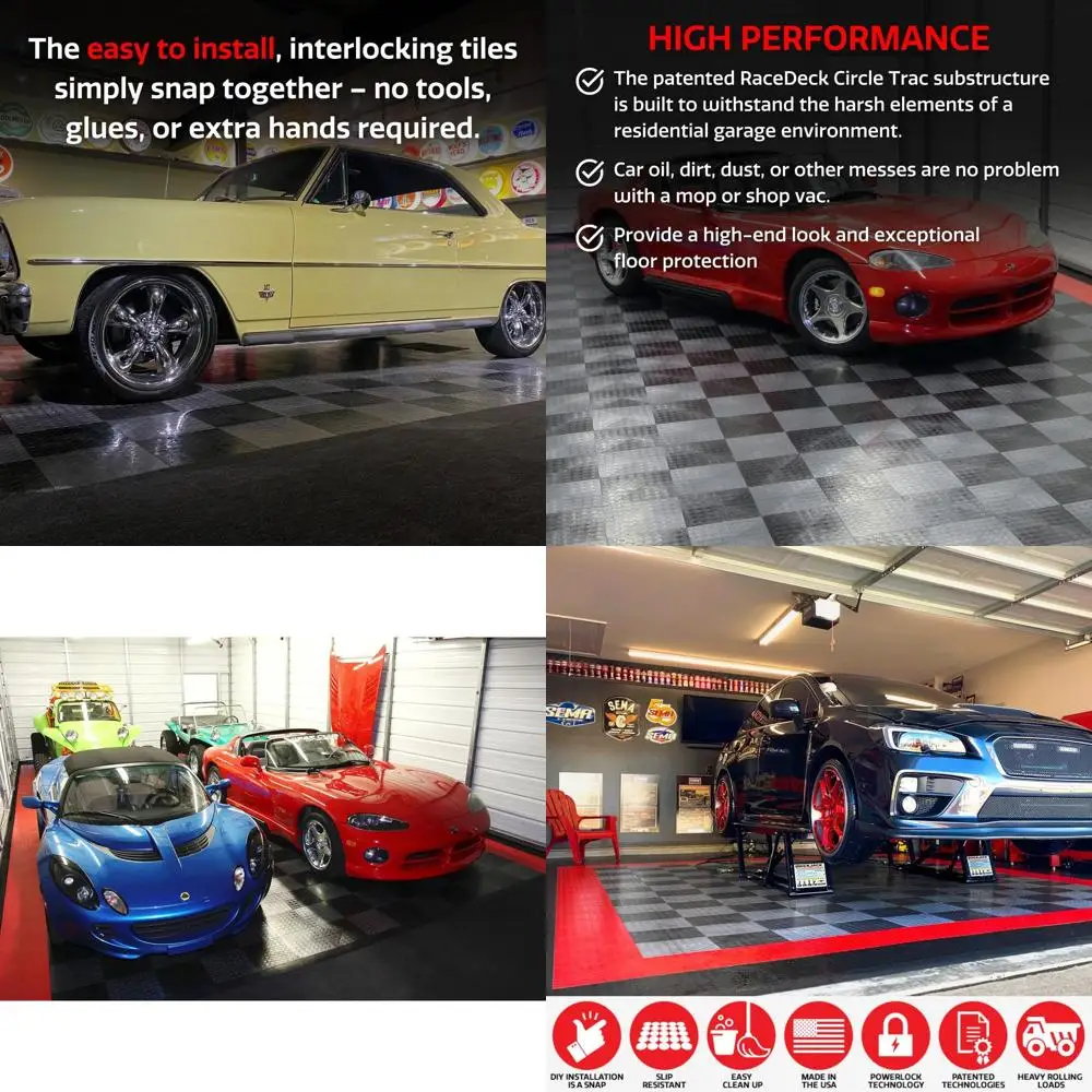 

Соединяющиеся нескользящие напольные плитки из сополимера для гаража, усиленные, легко устанавливаемые, красные, 12 штук (12 x 12, 12 кв. футов)