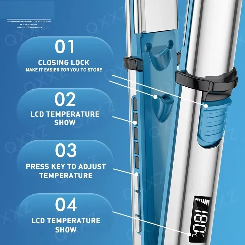 750℉ Stainless Steel Hair Straightener Professional Flat Iron for All Hair Types & Curling Iron in One Styling Hair Tool