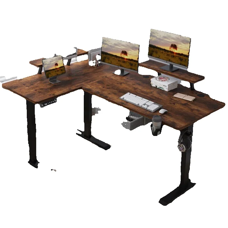 Radlove L-Schreibtisch Elektrisch Höhenverstellbar Eckschreibtisch L Förmiger Bürotische Stehpult mit Monitorständer und Schublade 160cm, Brown