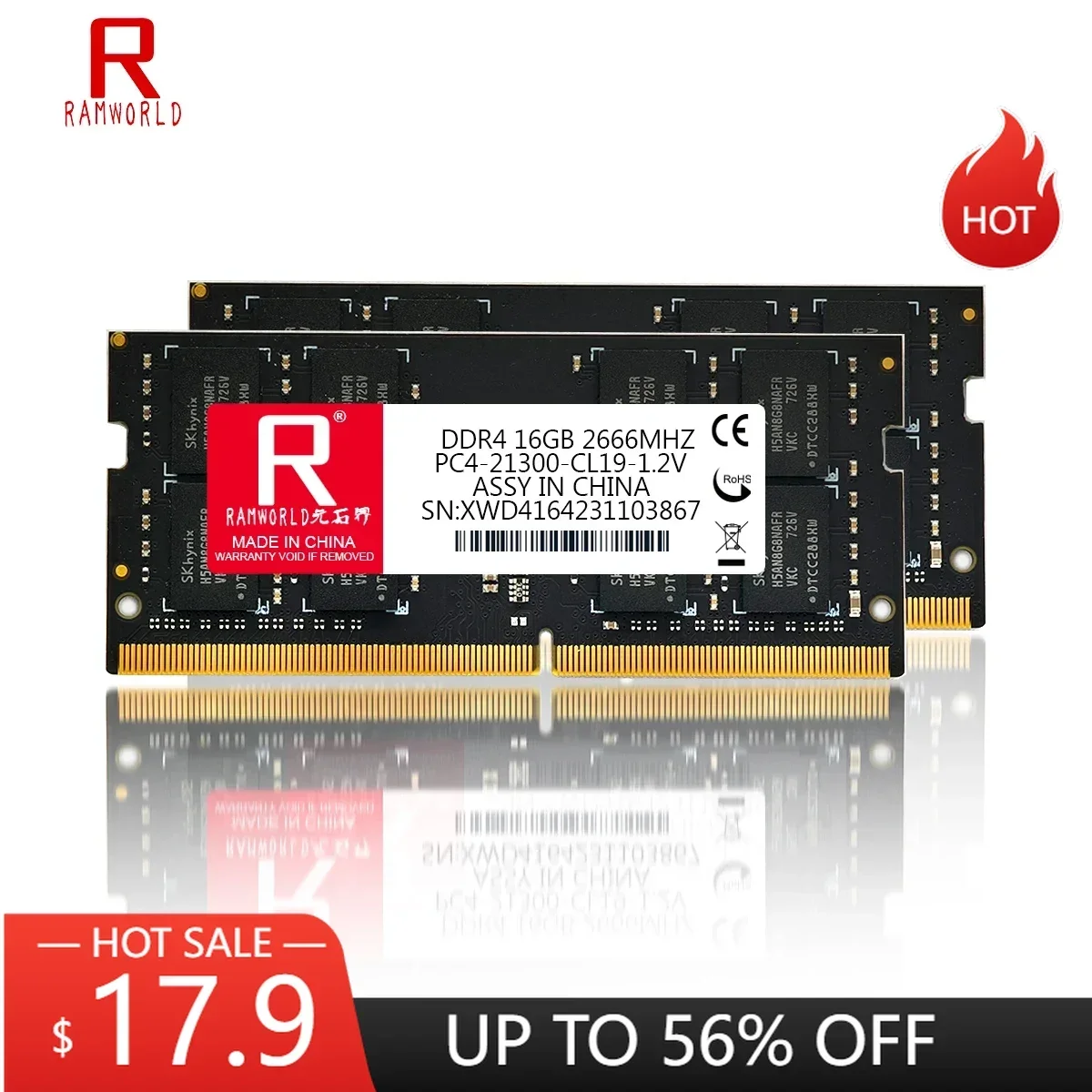 RAMWORLD DDR4 16GB 2666MHz 8GB 4GB Notebook Memoria Ram PC4 1.2V 21300 SODIMM Laptop Memory