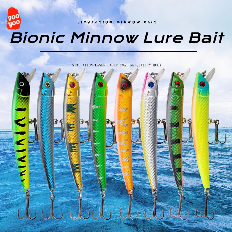 8PCS Fishing Lure Bait Minnow Simulation Hard Bait with Ringing Beads Three Reinforced Hook Bass White Stripe Fishing Gear