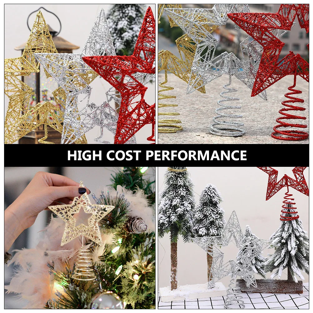 

1Pcs Christmas Tree Topper Decor Five-Pointed Star Silver Hollow Xmas Tree Prop Party Supply Festival Decoration Ornament