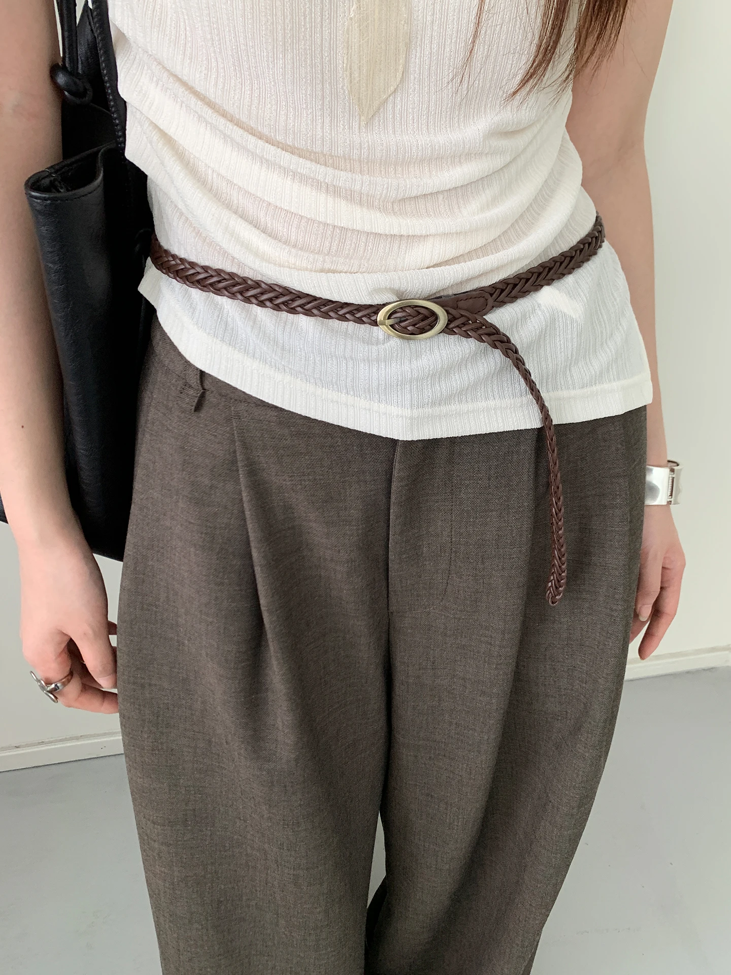Woven Thin Belt For Women High-End Feel Match With Skirts And Jeans Belt Accessories Slimming Waist-Cinching Belt
