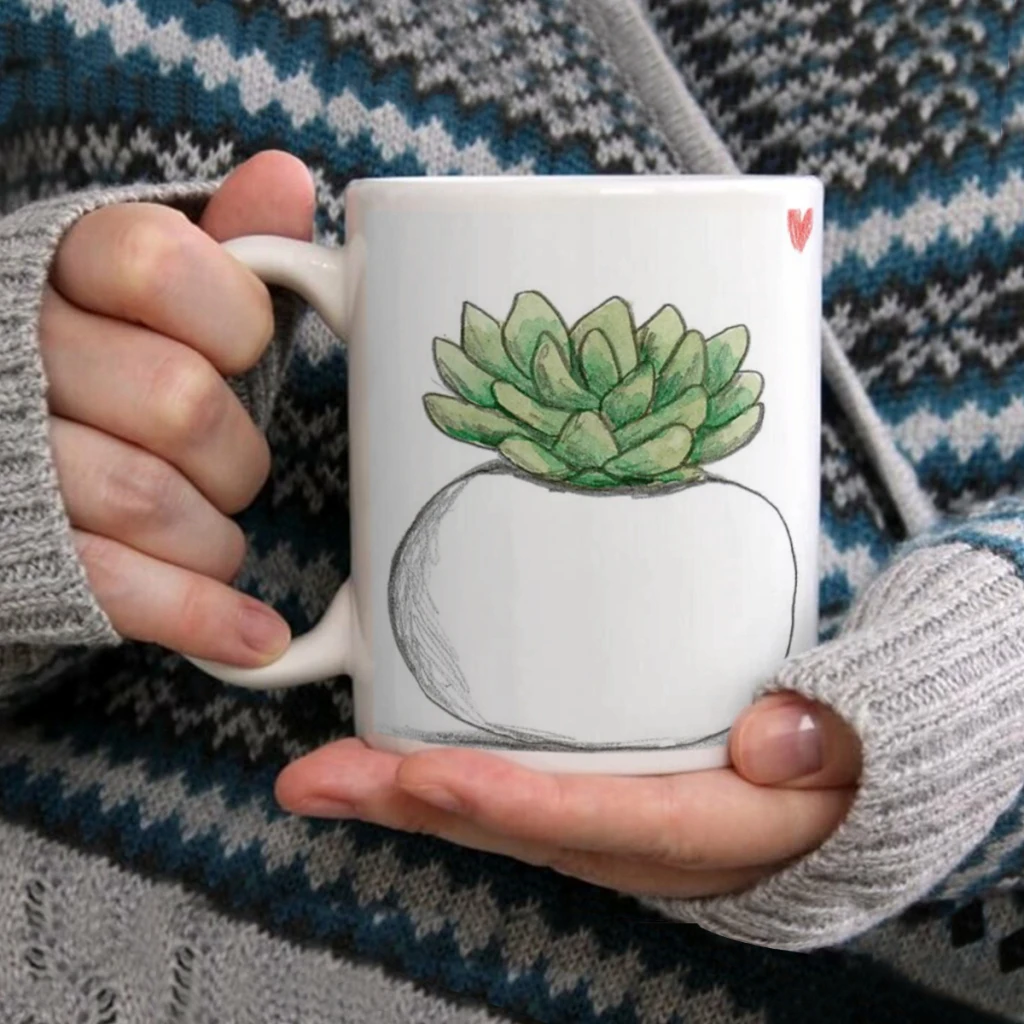 Taza de café con macetero blanco suculento, taza de té de 11oz, taza de café divertida, Taza de cerámica de cumpleaños, taza personalizada
