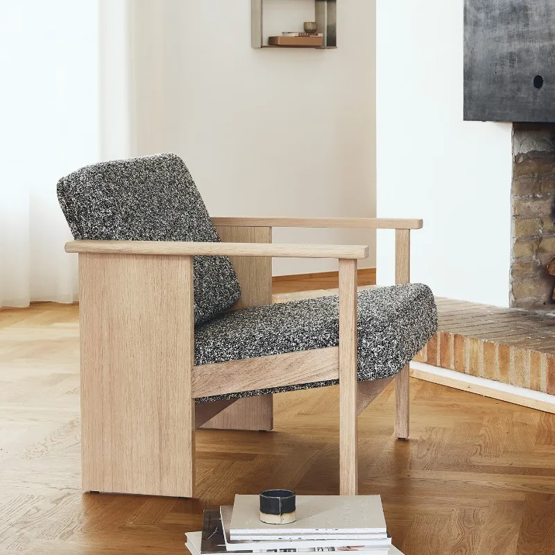 

Sofa Small Apartment Simple Log Wind Solid Wood Chair Leisure Single Homestay Solid Wood Chair