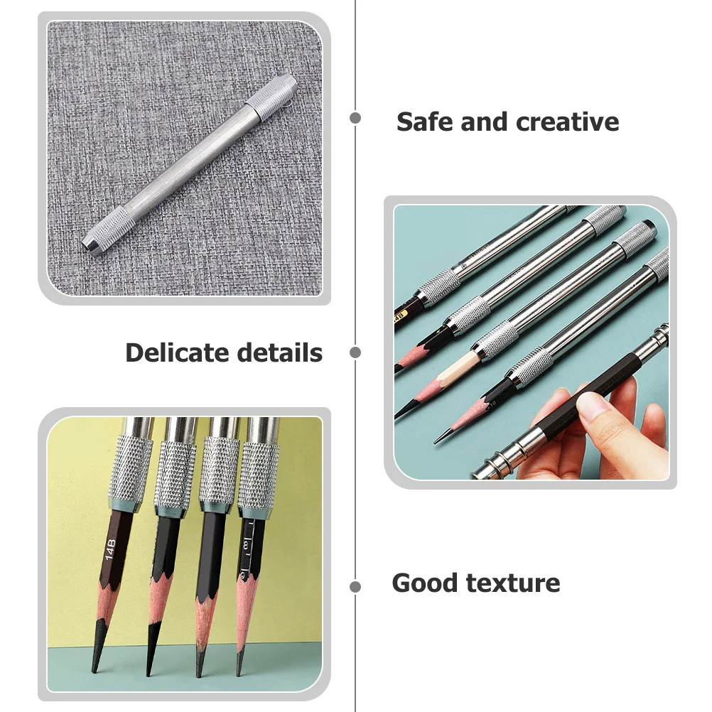 

4Pcs Metal Pencil Extenders Dual-Tip Design Non-Slip Comfortable Holder for Art Craft School Short Pencil Extension