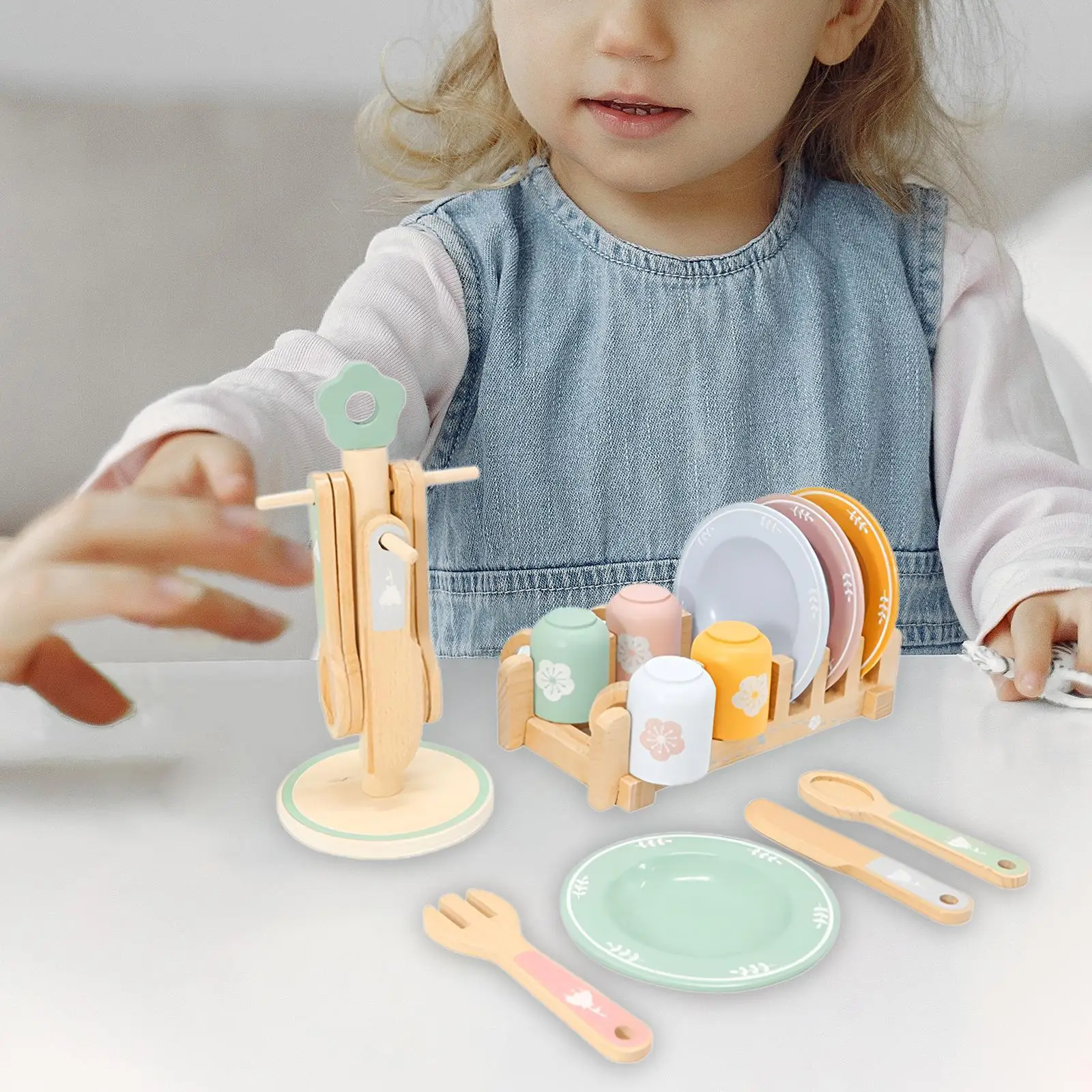 Ensemble de jeu de vaisselle en bois pour enfants, jouet d'apprentissage, ustensiles de cuisine pour enfants, 22 pièces