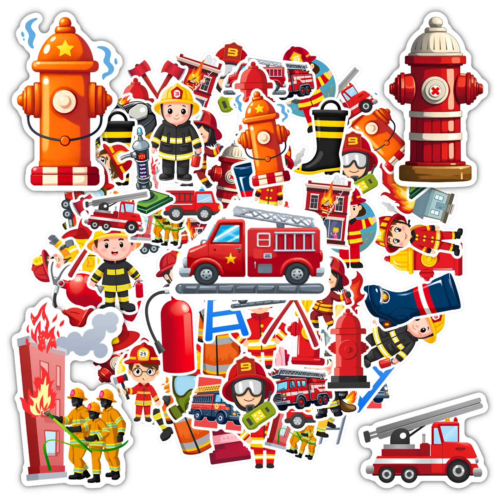35pcs-50pcs Cute Firefighter Stickers Cartoon Rescue DIY Stickers Stationery Stickers For Laptop Motorcycle Luggage Phone