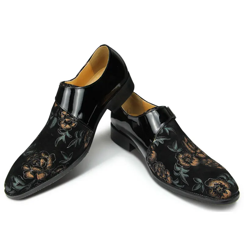 Free Shipment Embroidered Men Loafers Cow Suede & Patent Leather Shoes Wedding Part yCasual Office Business Footwear New Fashion