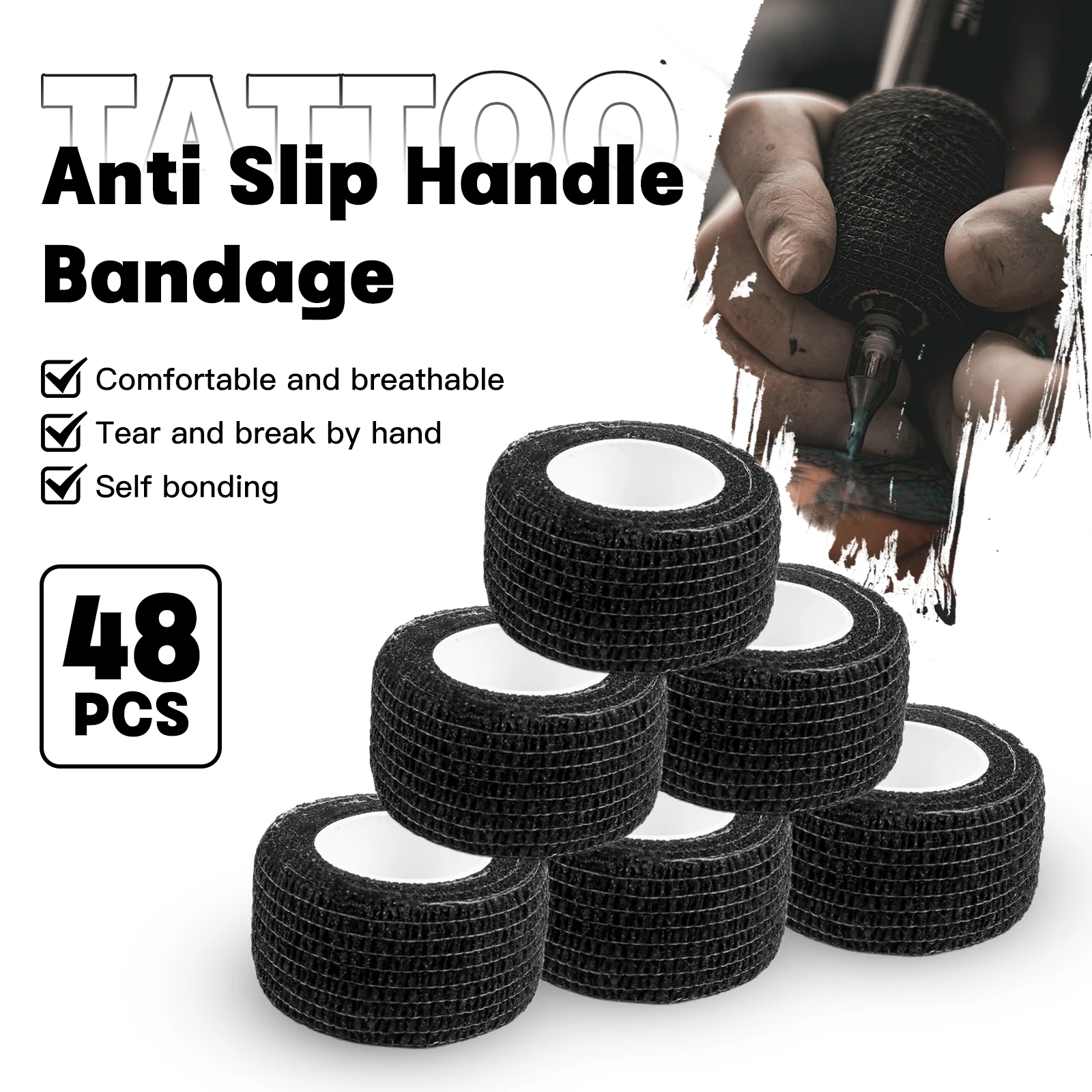 

DQFART 48/24/12PCS Tattoo Bandage, Non-Slip Elastic Self-Adhesive Waterproof Disposable Wound Wrap for Tattoo Aftercare