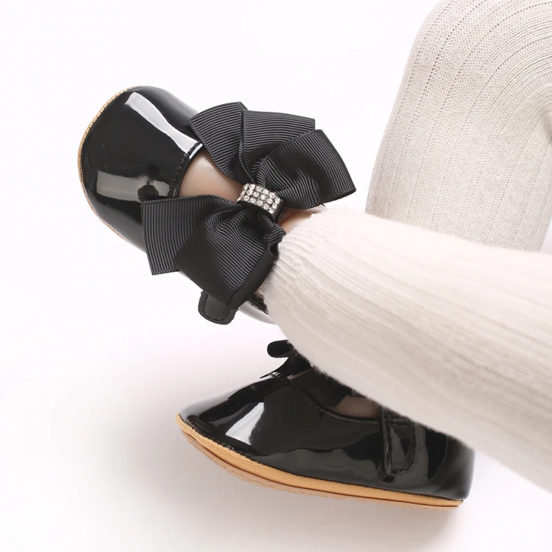 Niedliche Prinzessinnen-Babyschuhe, Frühlings- und Herbstedition, Schmetterlings-Schleifen-Dekoration, weicher PU-Boden, geeignet für 0–1 Jahre alte Babys – Detail 14