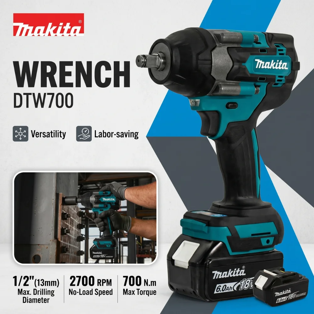 

Makita DTW700 700N.m Brushless Cordless Electric Impact Wrench 1/2 Inch 18V Battery Power Tool For Automotive Repair