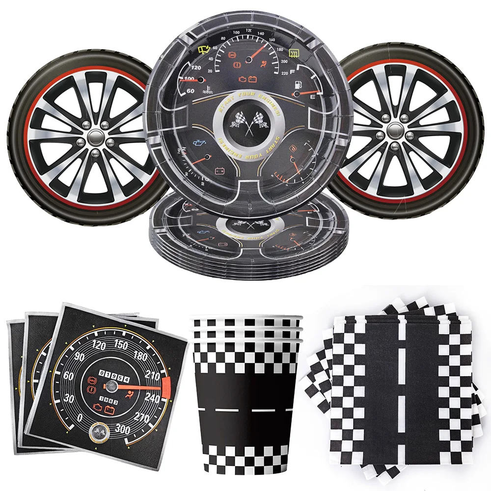 Platos de fiesta de coche de carreras, servilletas, tazas, suministros de fiesta de cumpleaños, vajilla temática de carreras, decoración de fiesta de cumpleaños para niños