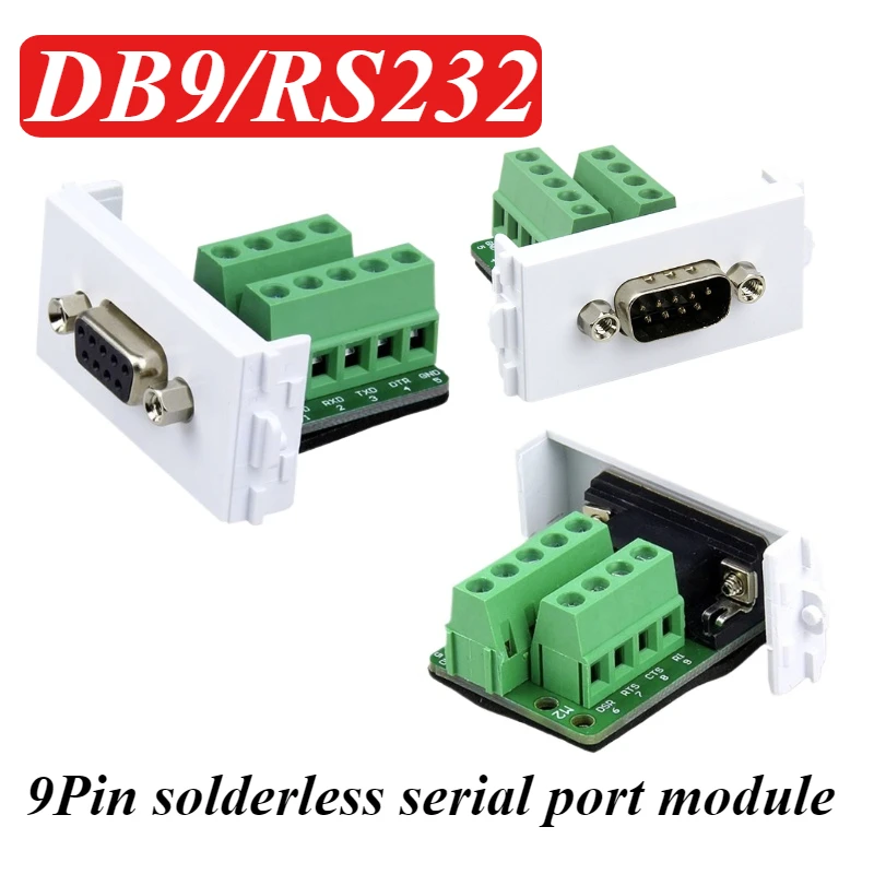 DB9 Serial Port Module Panel RS232/485 Male Female Connector 86 Type Wall Panel 9 Pin Welding-free Pressing Type COM Interface