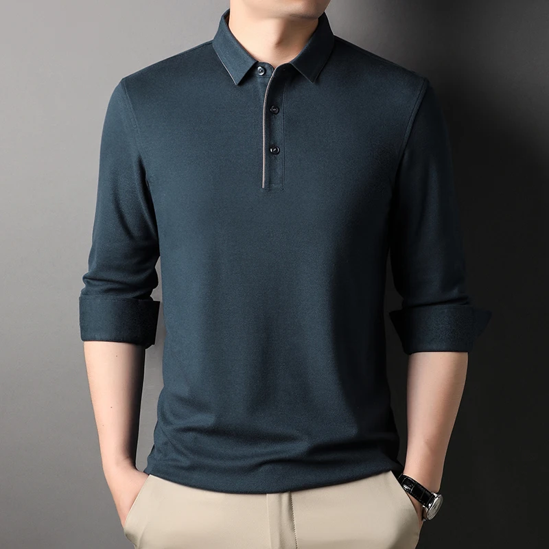 

Gashmere Men's Polo Shirts Spring Autumn Wool Long Sleeve Solid Color Male Polo Shirts Business Casual Simple Man Tees
