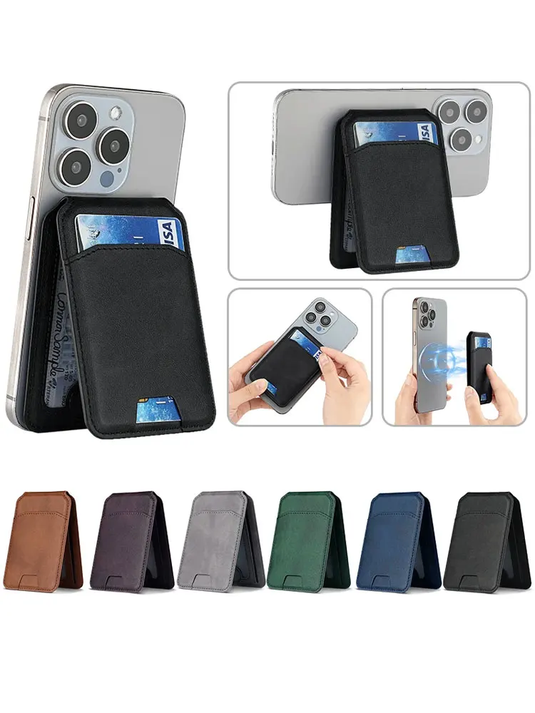Magnetische kaarthouder PU lederen telefoonhoes met portemonnee standaard en creditcardvak voor Magsafe Apple telefoons en Samsung Galaxy apparaten - afbeelding 2