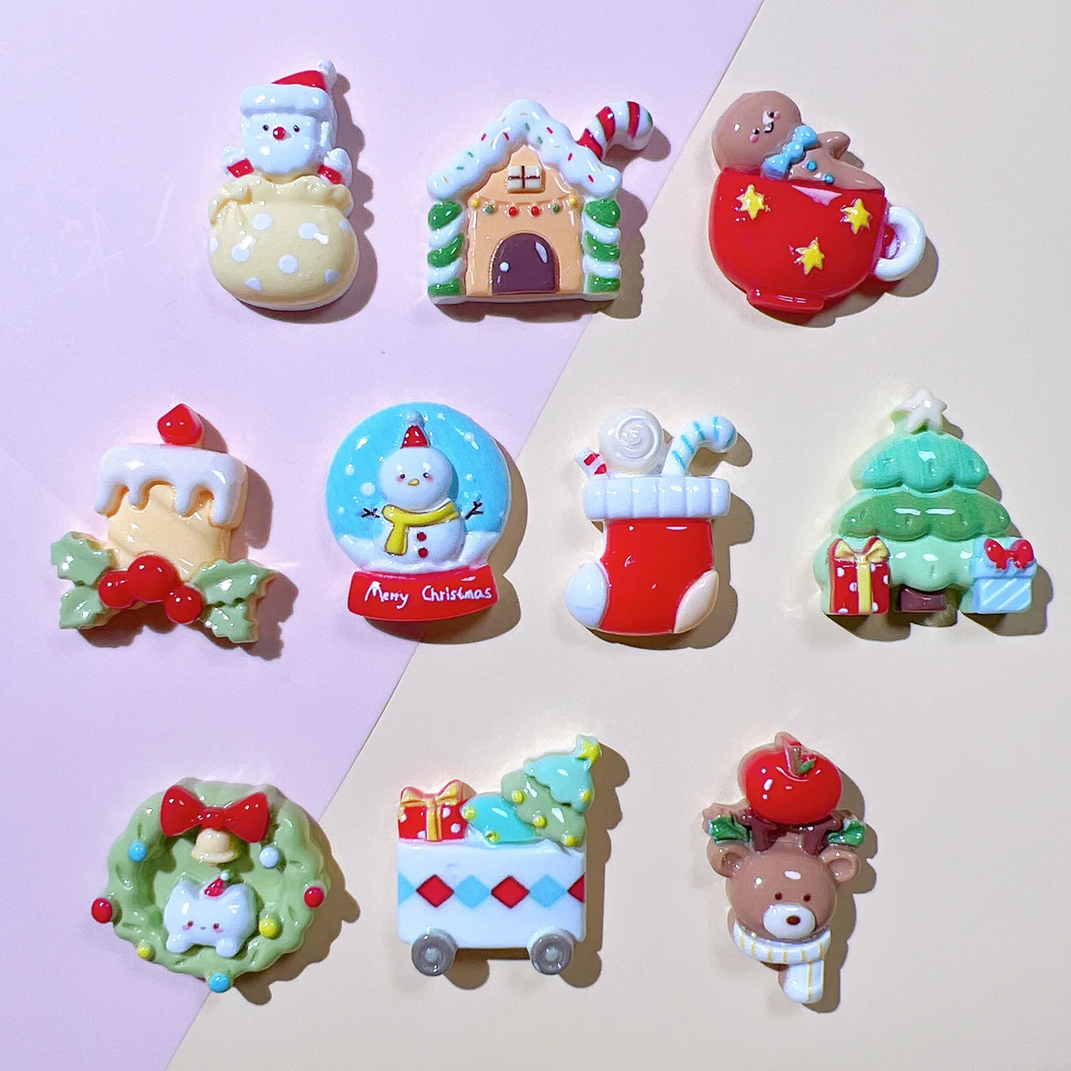 

100pcs Wholesale Resin Christmas Santa Series Flatback DIY for Phone Case Earrings Refrigerator Scrapbook Dollhouse Accessories
