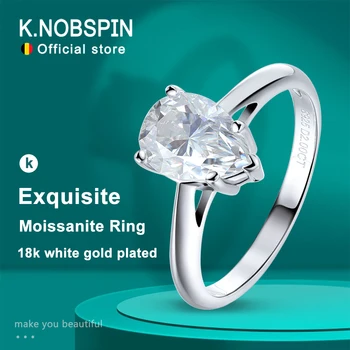 KNOBSPIN 7*10mm 2ct Pear Cut Moissanite Solitaire Ring for Women D VVS1 Lab Diamond Fine Jewelry Solid 925 Silver Wedding Ring