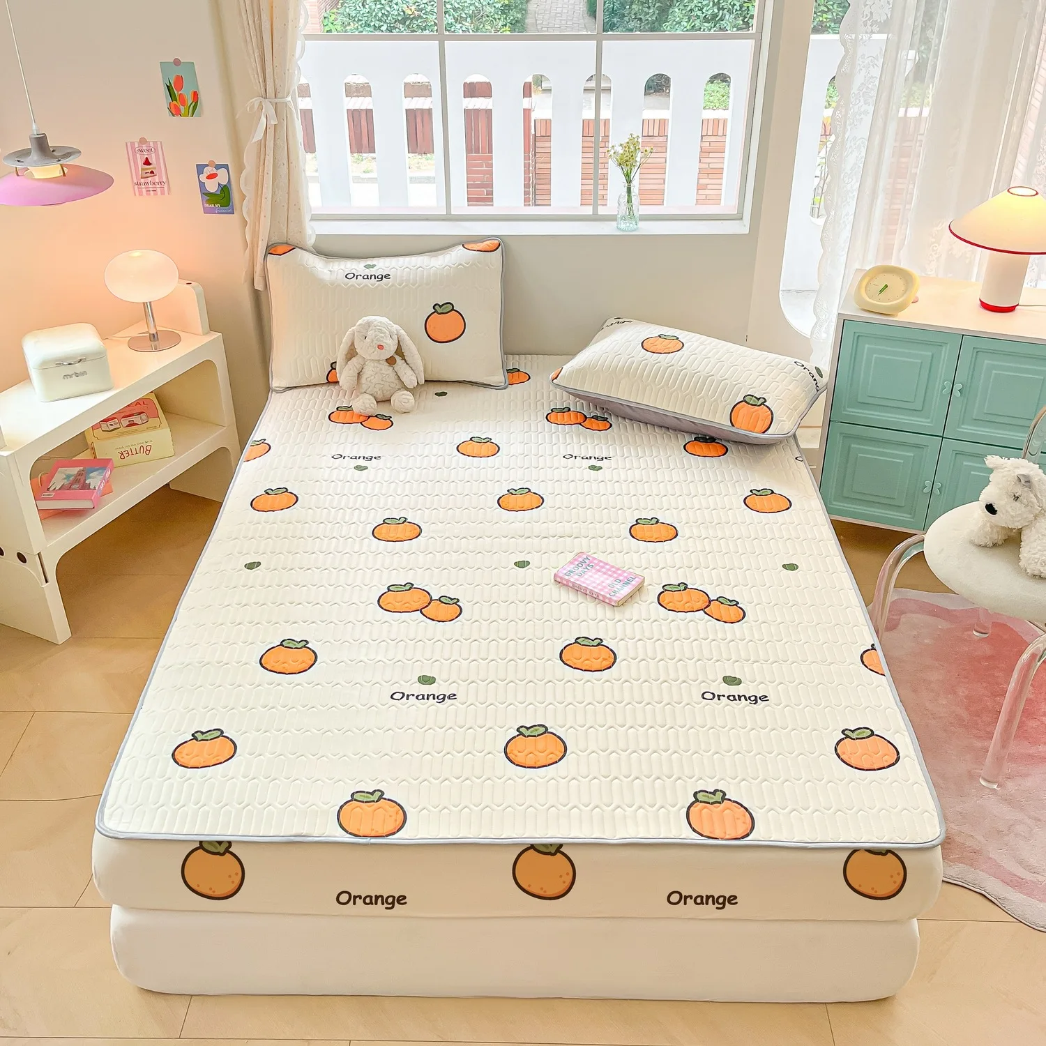 Cartoon Summer Bed Mattress Pad Mat Kit Air Conditioner Soft Bedding Set Non-slip Pad 150 Fully Wrapped Sheet Double Bedspread