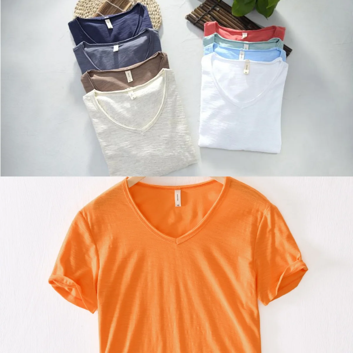 2026 New Mens T Shirt Pure Color V Collar Short Sleeved Tops Tees Men T-Shirt Slim Man Bamboo Fiber T-Shirts Fitness Male Clothe
