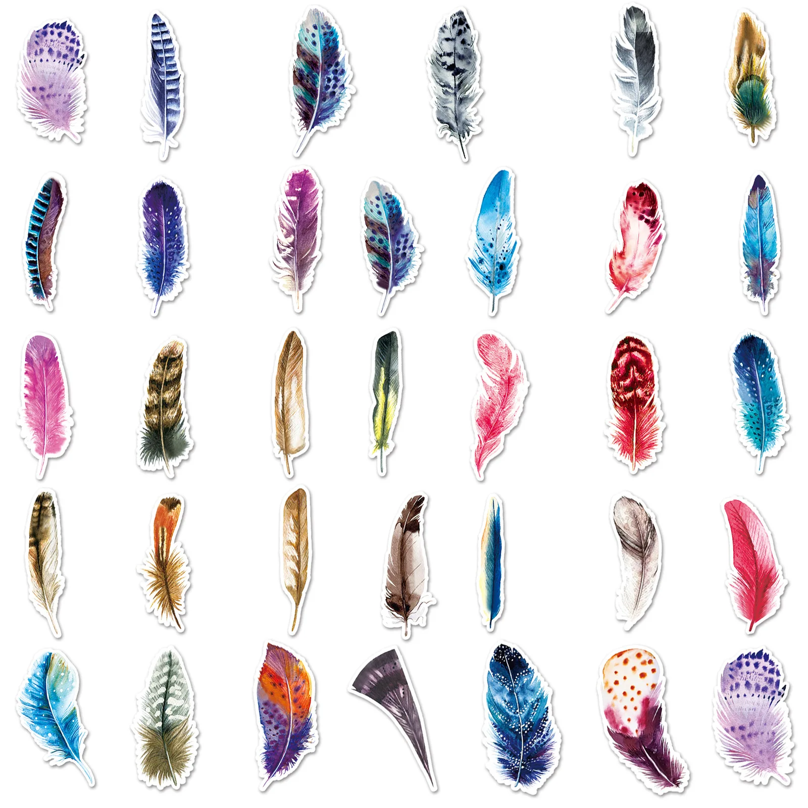 10/30/50PCS Popular Cartoon Feather Sticker Pack Skateboard Guitar Decoration DIY Laptop New Waterproof Graffiti Decal Wholesale