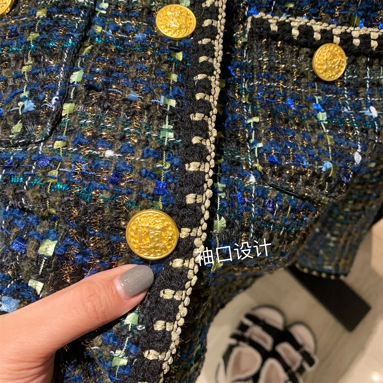 Foreign Weaving Tweed Short Coat Women 2024 Spring New Gold Button Sweet Outwear Vintage Casacos Jackets