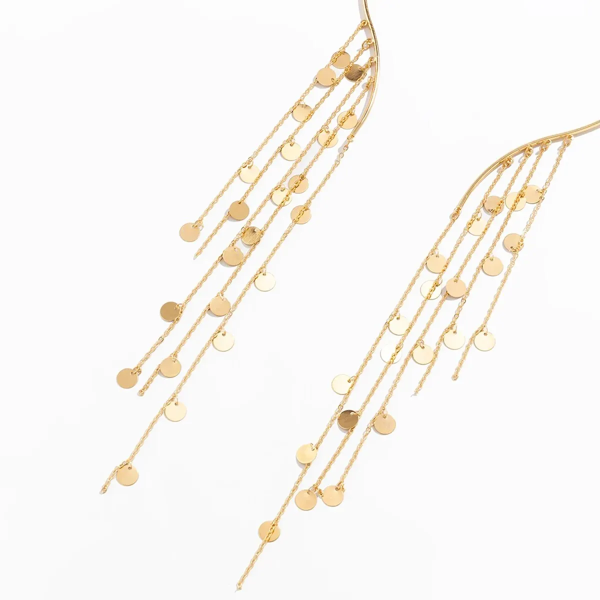 Sexy Goth Long Tassel Sequin Imitation Pearl Pendant Open Torques Choker Necklace for Women Vintage Chest Chain Wed Accessories