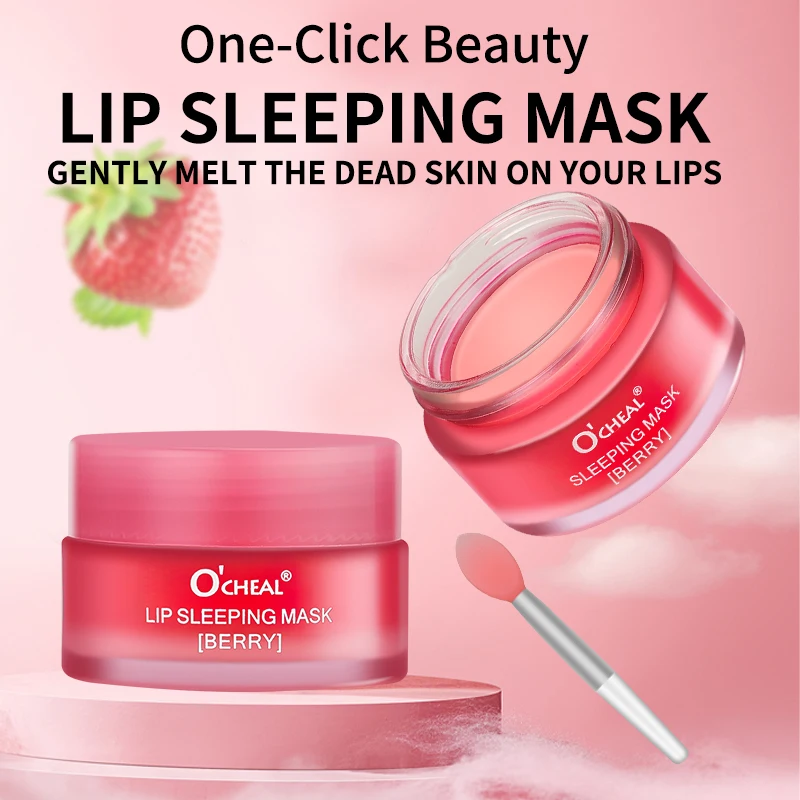 1PC Korea 20g Lip Mask Night Sleep Hydrated Maintenance Lip Balm Pink Whitening Cream Nourish With 20Pcs Brush and Box