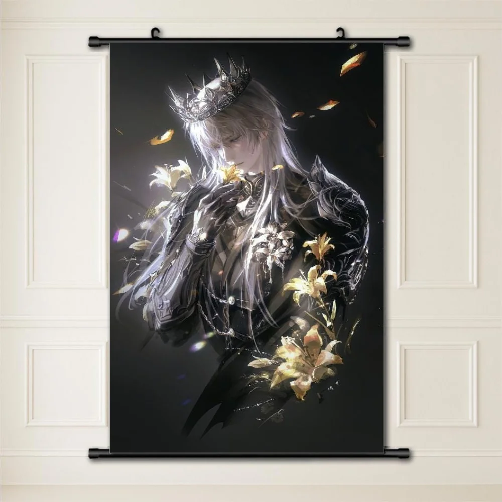Dark Fantasy White Hair Knight Tapestry Wall Hanging Gothic Warrior Poster Black Bedroom Decor Anime Style Fabric Art Gift